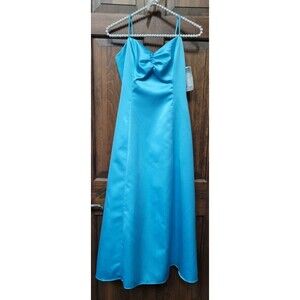Vtg Jessica McClintock Gunne Sax Blue Satin Dress Maxi 90s Y2K Formal Juniors 5